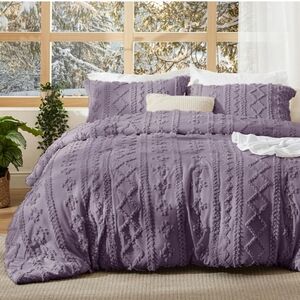 Bedsure Tufted Boho Comforter Set Twin Size - Grayish Purple Boho All Season